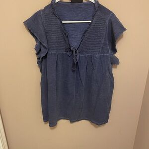 Lane Bryant Navy Blouse with Ruffle Sleeves
